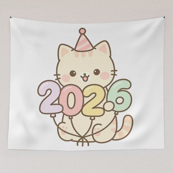 Item preview, Cute Cat 2026 Balloons – Happy New Year Celebration Design, Adorable Minimalist Cat Art designed and sold by FUIRY .