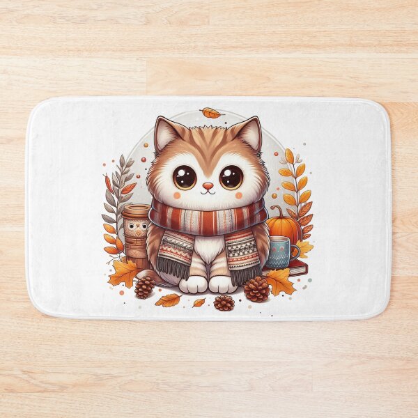 Item preview, Kawaii Autumn Cat Cozy Fall Illustration designed and sold by BigBlueArt.