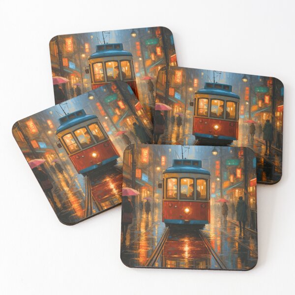 Item preview, Midnight Tram Reflections – Urban Night Glow designed and sold by ArtesioByZaber.