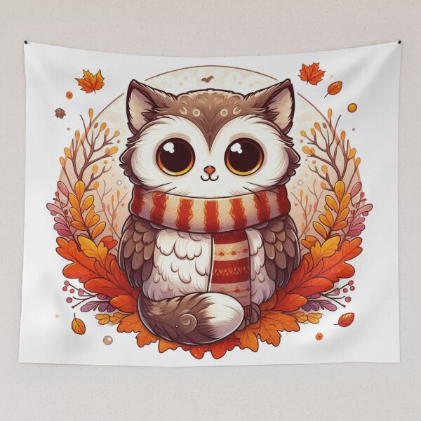Item preview, Kawaii Autumn Owl Cozy Fall Illustration designed and sold by BigBlueArt.