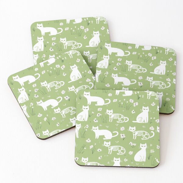 Item preview, Cute Skeleton Cat Pattern – Pastel Green Aesthetic Cat Art designed and sold by DreamiCanvas.
