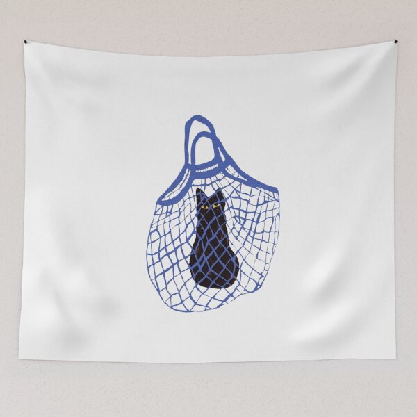 Item preview, Cat in Blue Mesh Bag Illustration designed and sold by pointense.
