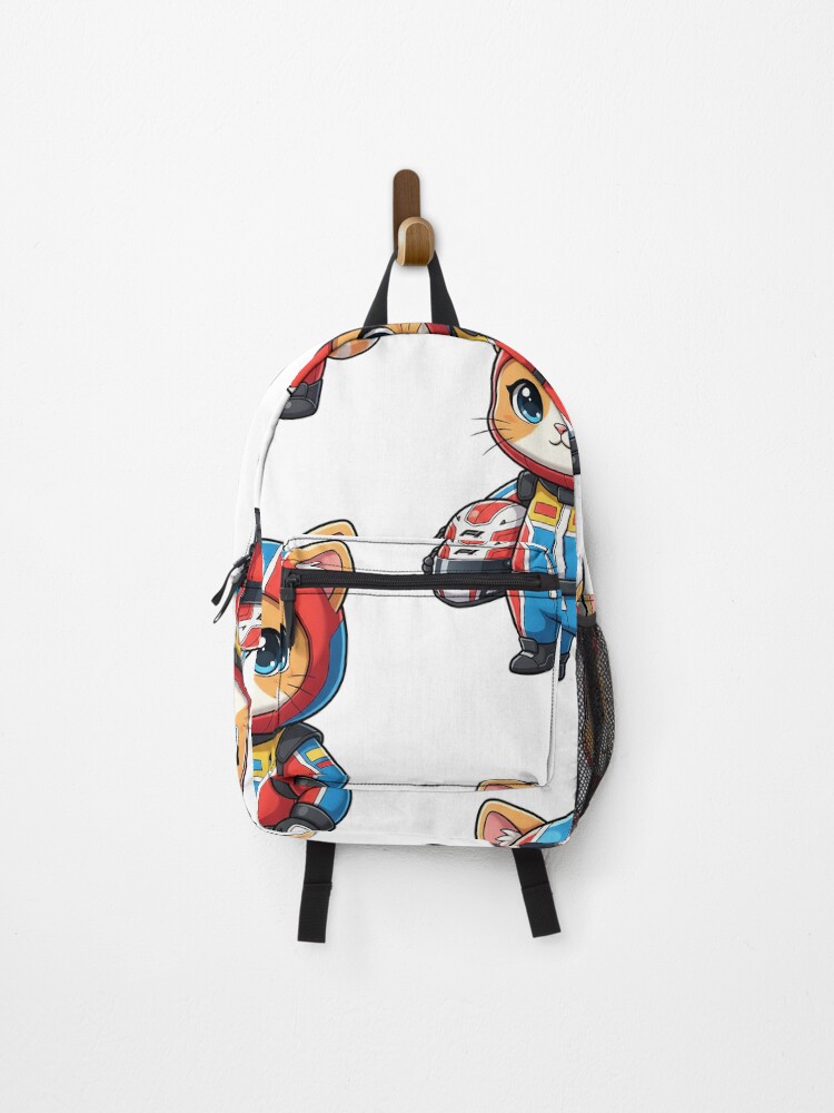 Thumbnail 1 of 3, Backpack, Cute F1 Racer Cat designed and sold by HoopeStylee.
