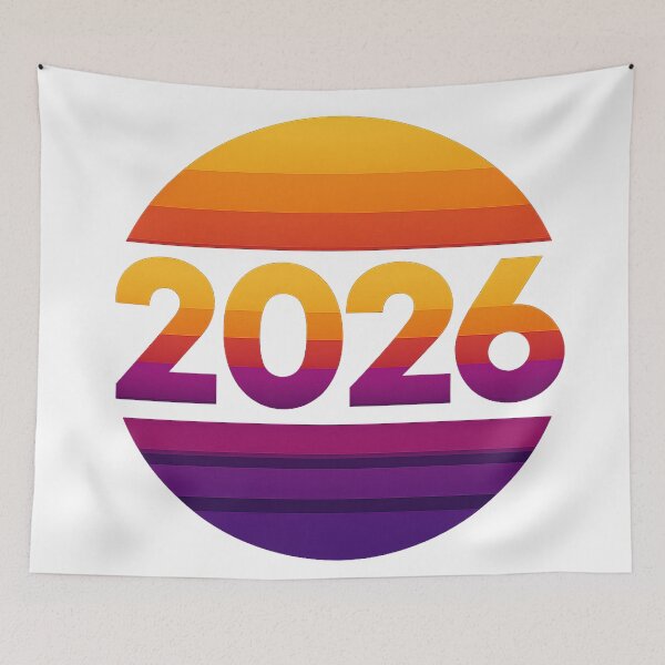 Item preview, Retro Sunset 2026 Typography – Vintage Synthwave New Year Design designed and sold by FUIRY .