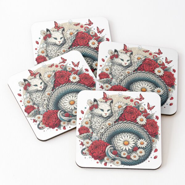 Item preview, Botanical Dragon Cat with Roses and Daisies designed and sold by BigBlueArt.