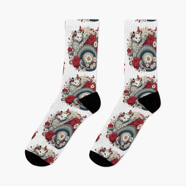 Item preview, Botanical Dragon Cat with Roses and Daisies designed and sold by BigBlueArt.
