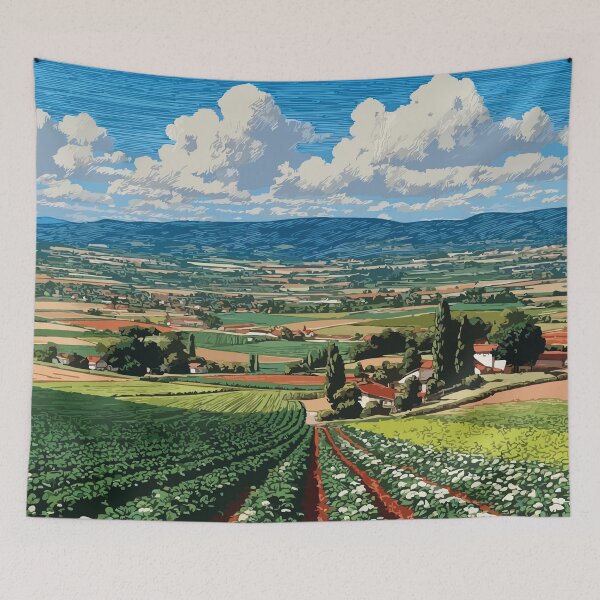 Item preview, O’Leary Farmland Art Print – Green Field Landscape Illustration designed and sold by TuncGK.