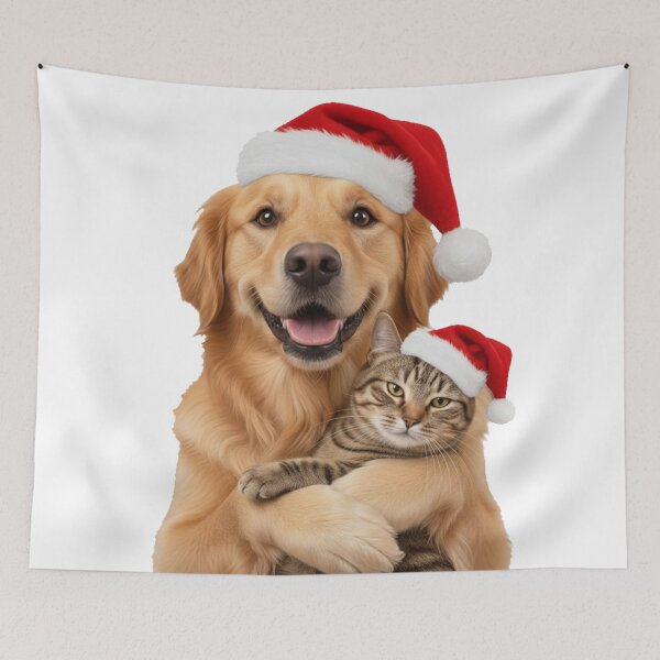 Item preview, Photorealistic Dog & Unimpressed Cat Sticker | Christmas Pet Humor designed and sold by Thaliandra.