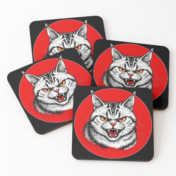 Item preview, Angry Cat Japanese Portrait. Mad Kitten in a Red Circle designed and sold by PeasyEasy.