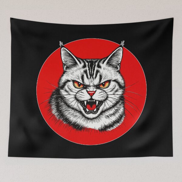 Item preview, Angry Cat Japanese Portrait. Mad Kitten in a Red Circle designed and sold by PeasyEasy.
