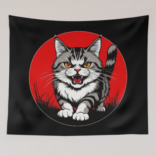Item preview, Angry Kitten Japanese Portrait. Mad Cat in a Red Circle designed and sold by PeasyEasy.