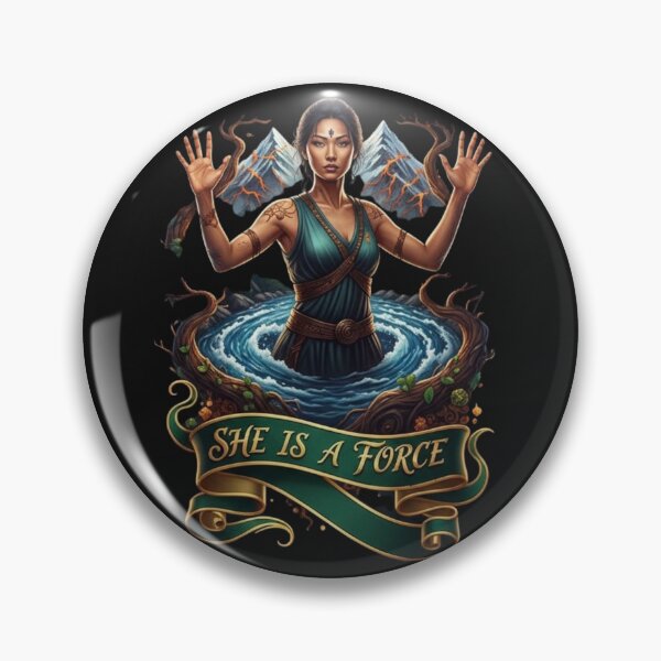 Item preview, Empowering Woman Art: Mountain Water Goddess with "SHE IS A FORCE." Slogan - High Gloss 3D Design designed and sold by BoldBloomArt.