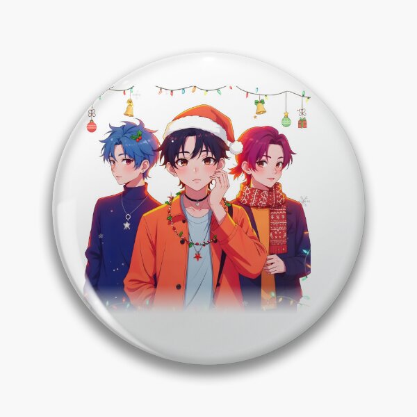 Item preview, Christmas K-pop Trio: Boys in Anime Style with Santa Hats designed and sold by Polarisofficial.