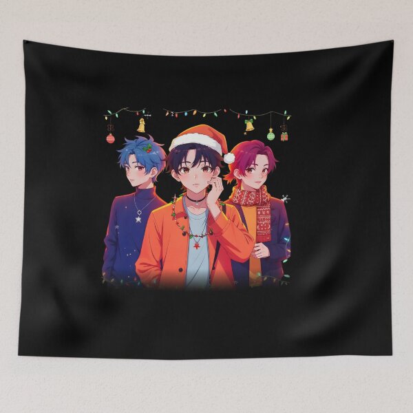 Item preview, Christmas K-pop Trio: Boys in Anime Style with Santa Hats designed and sold by Polarisofficial.