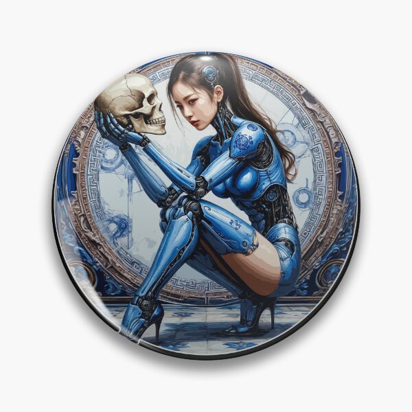 Item preview, Japanese Robot Girl a Skull. Female Android. Blue Humanoid Woman designed and sold by PeasyEasy.