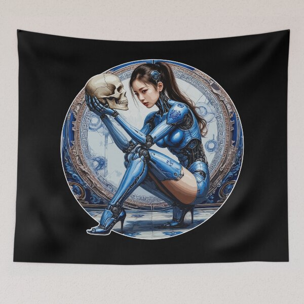 Item preview, Japanese Robot Girl a Skull. Female Android. Blue Humanoid Woman designed and sold by PeasyEasy.