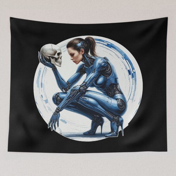 Item preview, Robot Girl a Skull. Female Android. Blue Humanoid Woman designed and sold by PeasyEasy.