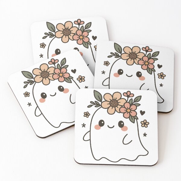 Item preview, Cute Floral Ghost – Kawaii Halloween Illustration designed and sold by Papier Atelier Art.