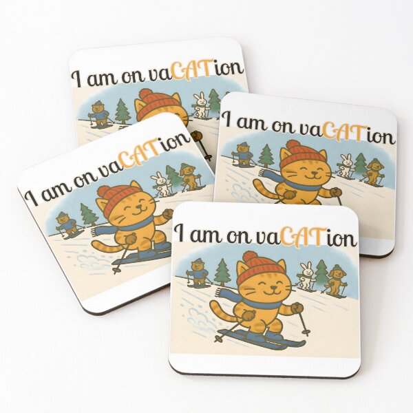 Item preview, Skiing Cat with Animal Friends – Cute Winter T-Shirt “I am on vaCATion” designed and sold by SVALANART.