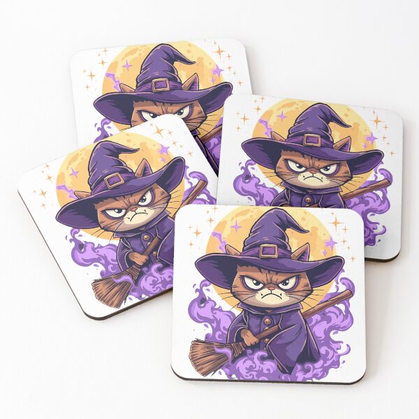 Item preview, Grumpy Brown Witch Cat - Purple Magic & Full Moon designed and sold by The Grumpy Pet Club.