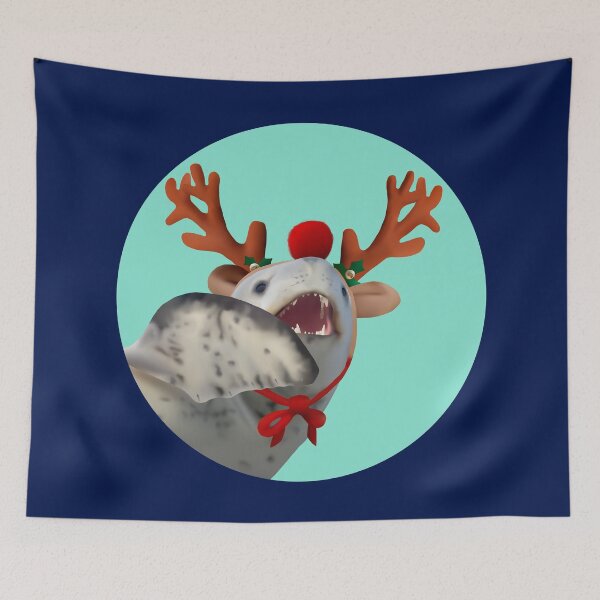 Item preview, Leopard seal reindeer on light blue dot designed and sold by GivernyKate.