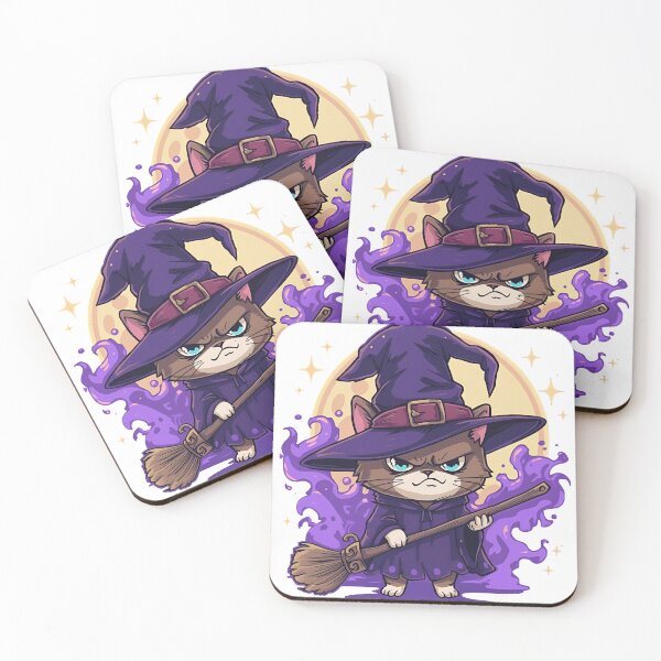 Item preview, Grumpy Wizard Cat Standing with Broom - Anime Magic Art designed and sold by The Grumpy Pet Club.