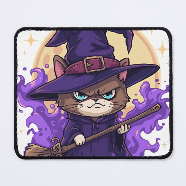 Item preview, Grumpy Wizard Cat Standing with Broom - Anime Magic Art designed and sold by The Grumpy Pet Club.