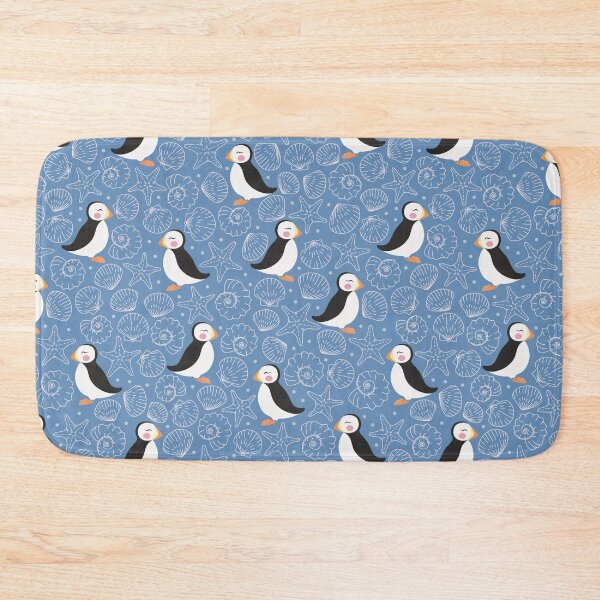Item preview, cute puffins and shells blue pattern designed and sold by winterpumpkin.