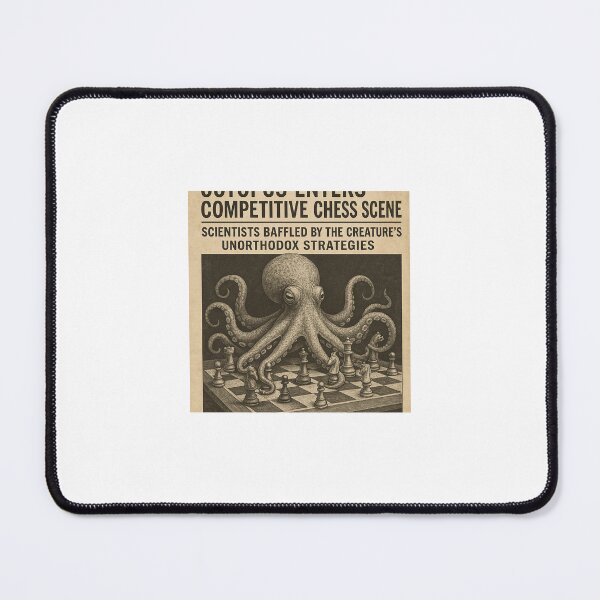 Item preview, Fake Science Report: Octopus Dominates Competitive Chess Scene – Vintage Newspaper Illustration designed and sold by LovelyCatGalaxy.