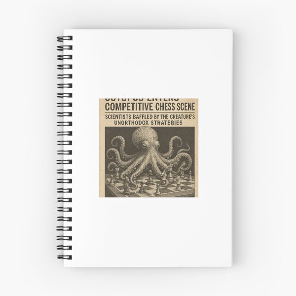 Item preview, Fake Science Report: Octopus Dominates Competitive Chess Scene – Vintage Newspaper Illustration designed and sold by LovelyCatGalaxy.