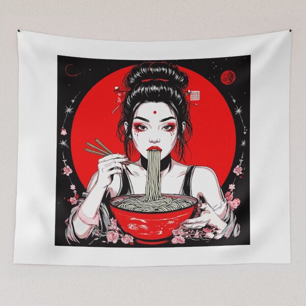 Item preview, Beautiful Japanese Girl Eats Noodles. Woman Eats Ramen. Japanese Food designed and sold by PeasyEasy.