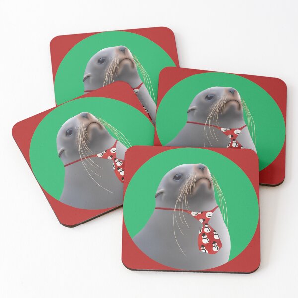 Item preview, Kekeno NZ fur seal in Christmas tie on dark green dot designed and sold by GivernyKate.