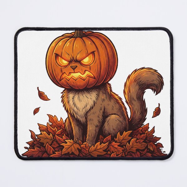 Item preview, Halloween Cat with Pumpkin Head - Glowing Orange Art designed and sold by The Grumpy Pet Club.