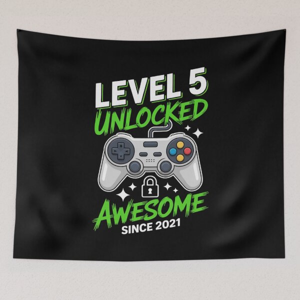 Item preview, Level 5 Unlocked – Awesome Since 2021 – 5th Birthday Gaming Design designed and sold by Gogetgiggles.
