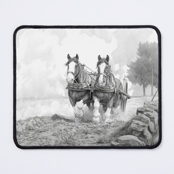Item preview, A pair of Shire horses pulling a plough across a rugged field Horses in Motion designed and sold by CDC40.