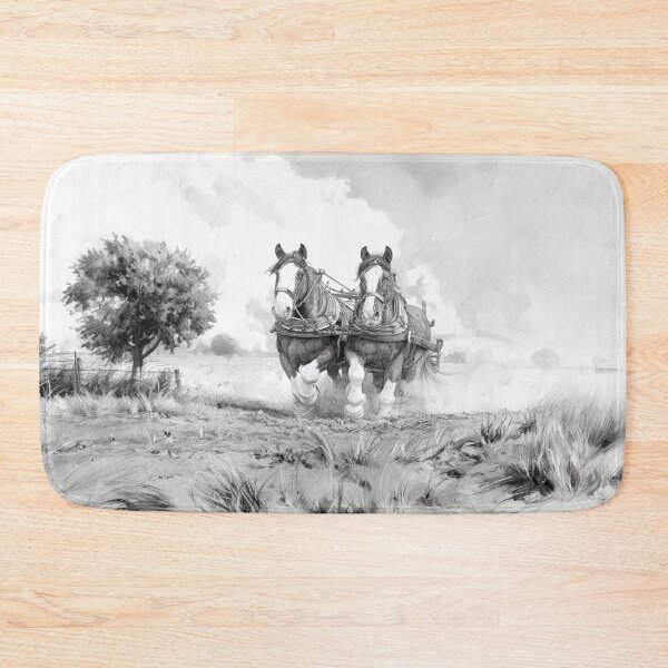 Item preview, A pair of Shire horses pulling a plough across a rugged field Horses in Motion designed and sold by CDC40.
