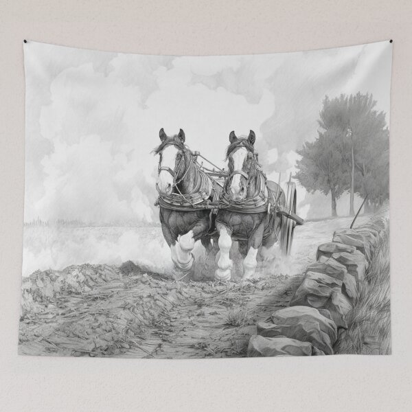 Item preview, A pair of Shire horses pulling a plough across a rugged field Horses in Motion designed and sold by CDC40.