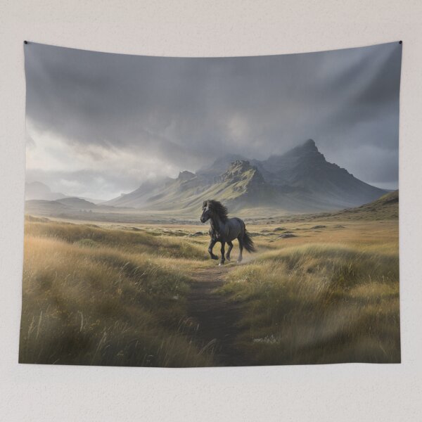Item preview, An Icelandic horse trotting through a volcanic landscape Horses in Motion designed and sold by CDC40.
