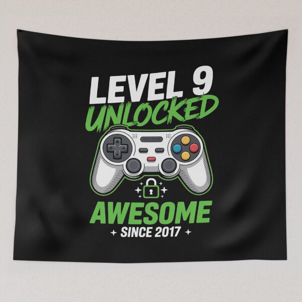 Item preview, Level 9 Unlocked – Awesome Since 2017 – 9th Birthday Gaming Design designed and sold by Gogetgiggles.