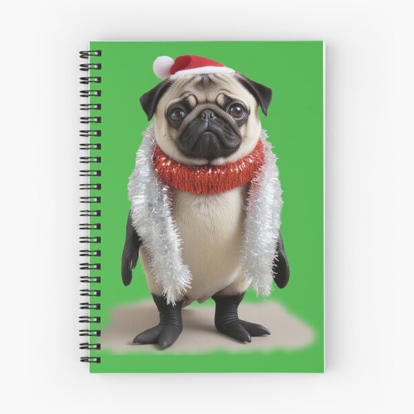 Item preview, Pug dressed as a penguin wearing a Christmas hat and scarf during the festive holiday season designed and sold by Beast Reality.