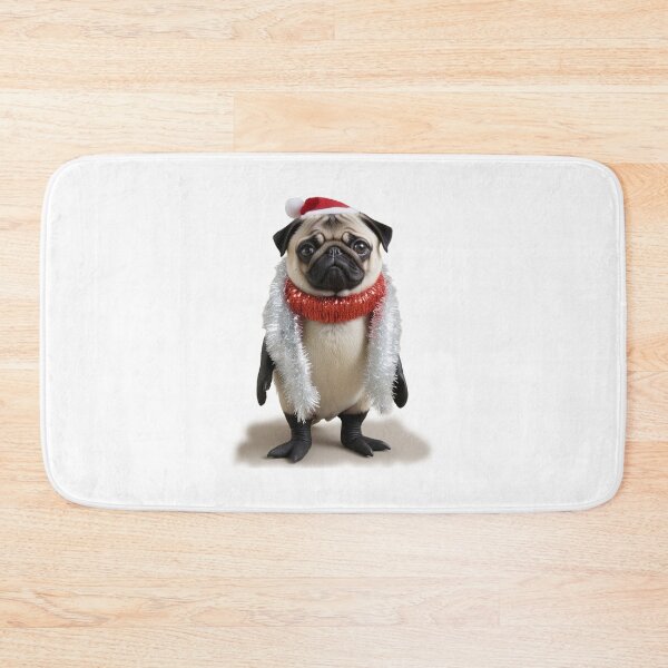 Item preview, Pug dressed as a penguin wearing a Christmas hat and scarf during the festive holiday season designed and sold by Beast Reality.