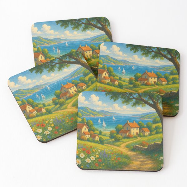 Item preview, Sunny Hillside Cottages Overlooking a Peaceful Bay designed and sold by ArtComixHaven.