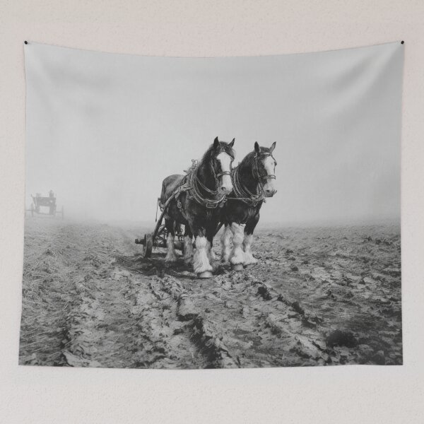 Item preview, A pair of Shire horses pulling a plough across a rugged field Horses in Motion designed and sold by CDC40.