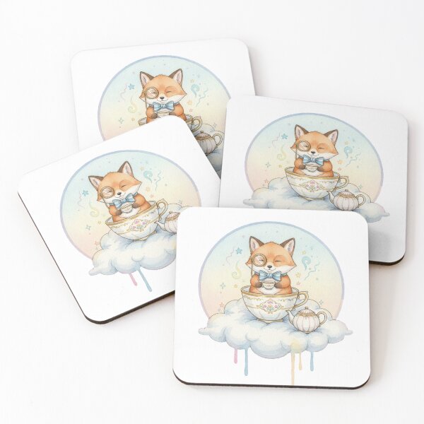 Item preview, Mr. Foxly's Cloud Tea Party - Whimsical Watercolor Art designed and sold by Wild-Rose-.