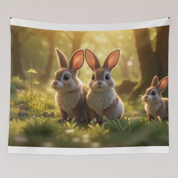 Item preview, Adorable Bunny Family in a Sunlit Forest Jigsaw designed and sold by ArtComixHaven.