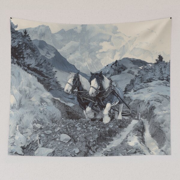 Item preview, A pair of Shire horses pulling a plough across a rugged field Horses in Motion designed and sold by CDC40.