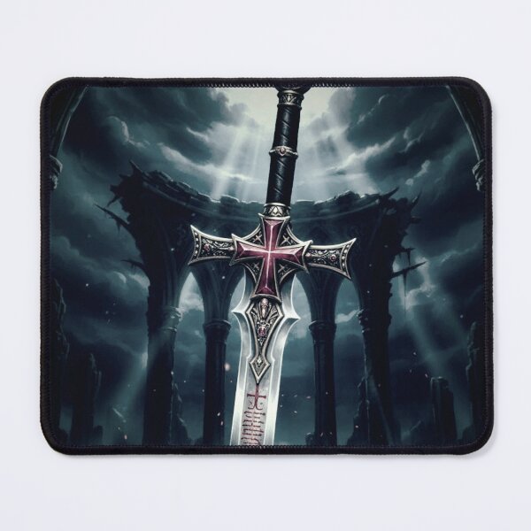Item preview, Ornate Glowing Templar Knight Sword - Sacred Relic Dark Fantasy Art designed and sold by Art's Diner.