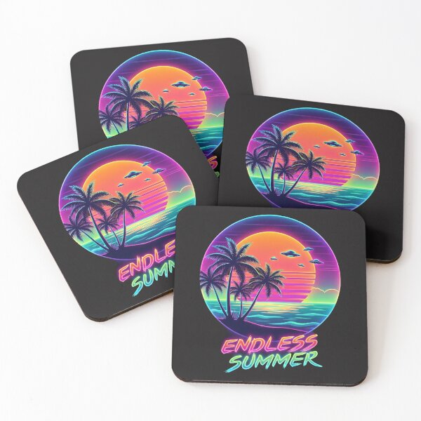 Item preview, Endless Summer Retro Sci-Fi – Neon UFO Sunset & Palm Trees designed and sold by LIGHT-CANVAS.