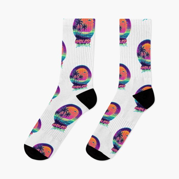Item preview, Endless Summer Retro Sci-Fi – Neon UFO Sunset & Palm Trees designed and sold by LIGHT-CANVAS.