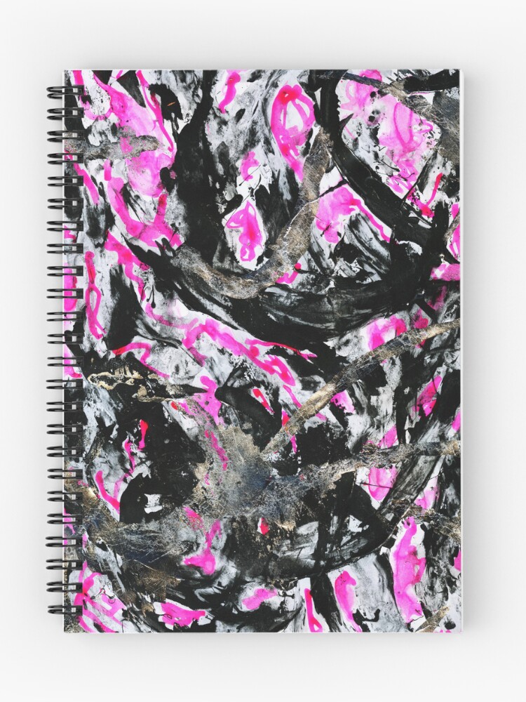 Thumbnail 1 of 3, Journal, Abstract In Black, Pink and Silver designed and sold by LymphomaLass.